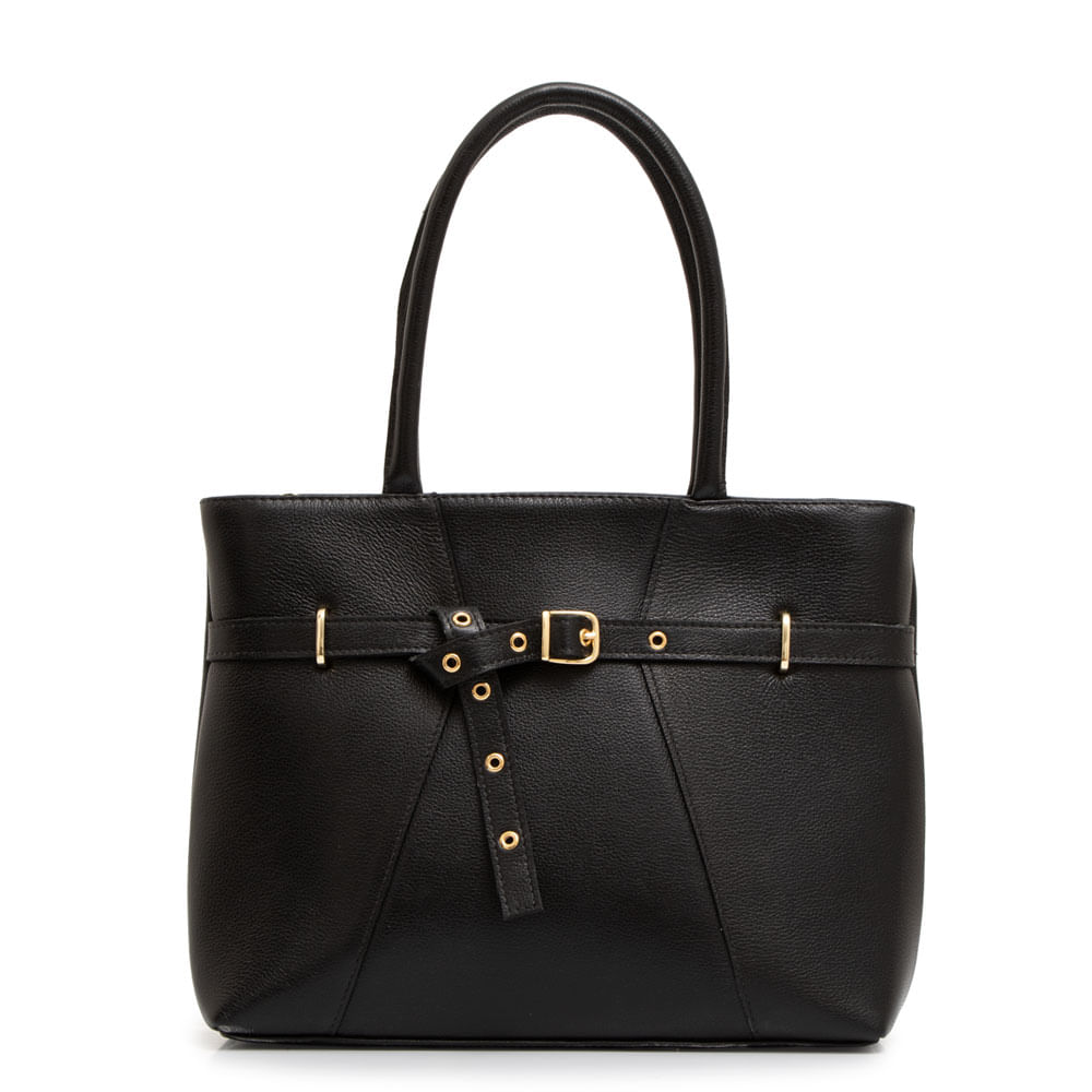 Bolsa Shopping Couro Cinto Preta