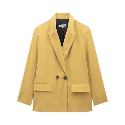 Blazer Feminino Vintage Transpassado Com Bolsos, Manga Longa Sólida E Gola Entalhada Ideal Para O - Willshela