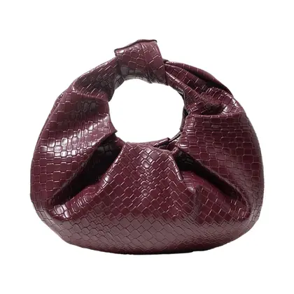 Bolsa De Mão Vintage Em material sintético Com Padrão Trançado Na Cor Burgundy, Bolsa Elegante Para - NONE
