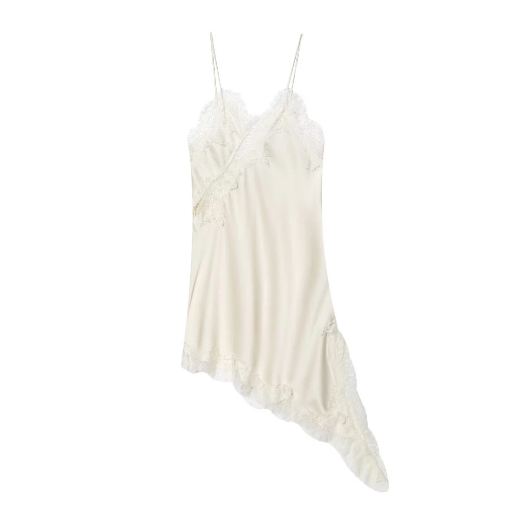 Novas Roupas Femininas , Vestido Assimétrico De Renda Simples Estilo Europeu E Americano 5919200