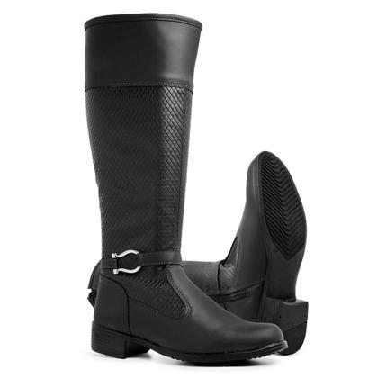 Bota Montaria Feminina Cano Longo Salto Baixo Com Ziper Lateral Bico Redondo Confortável e Macia - GMM SHOES