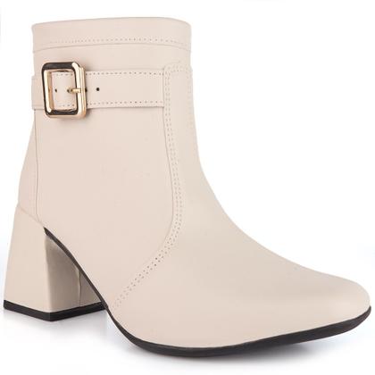 Bota Feminina Salto Bloco Grosso 7cm Cano Curto Zíper Moda Casual Inverno Elegante Antiderrapante - Pink Shoes
