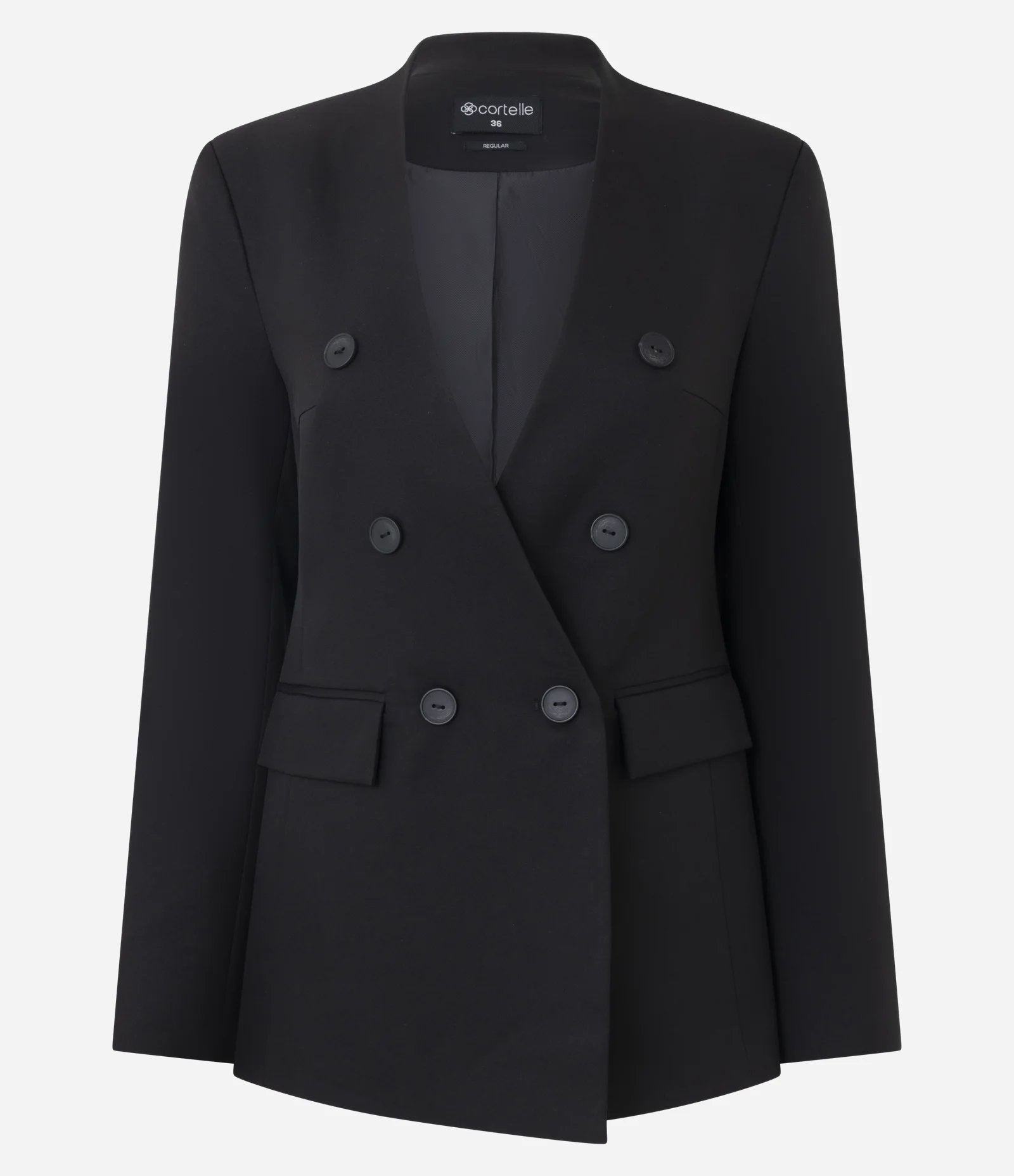 Blazer Transpassado de Alfaiataria com Bolsos Lapela Preto
