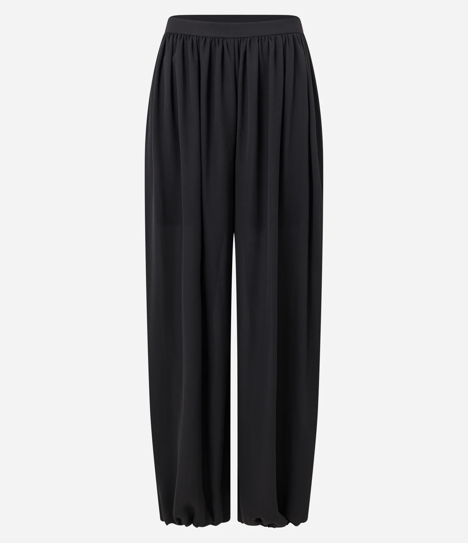 Calça Aladim em Crepe com Cintura Média e Leve Transparência Preto