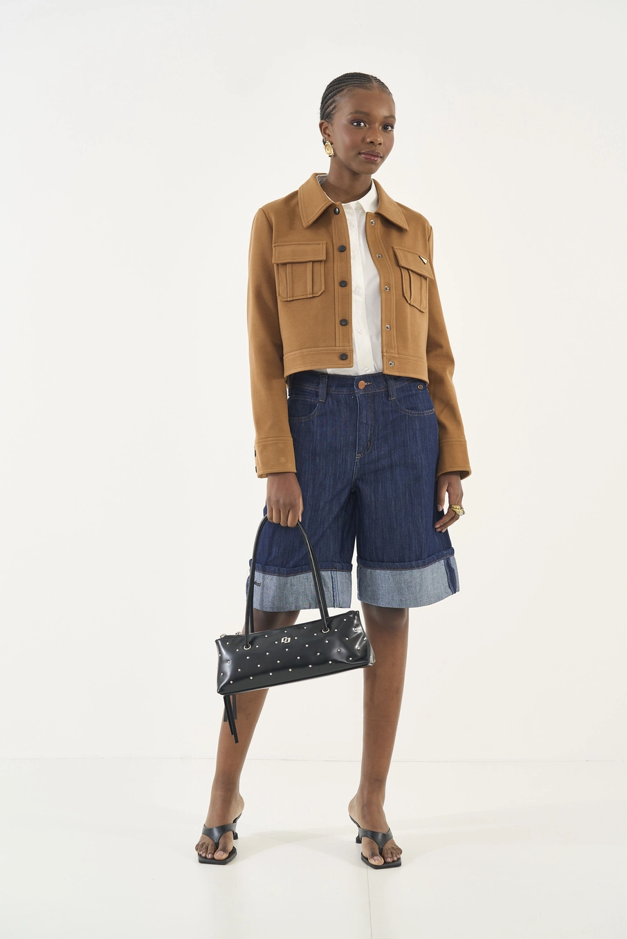 Jaqueta Reta Em Suede Com Bolsos Utilitários