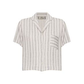 CAMISA FEMININA MANGA CURTA LISTRADA BOLSO