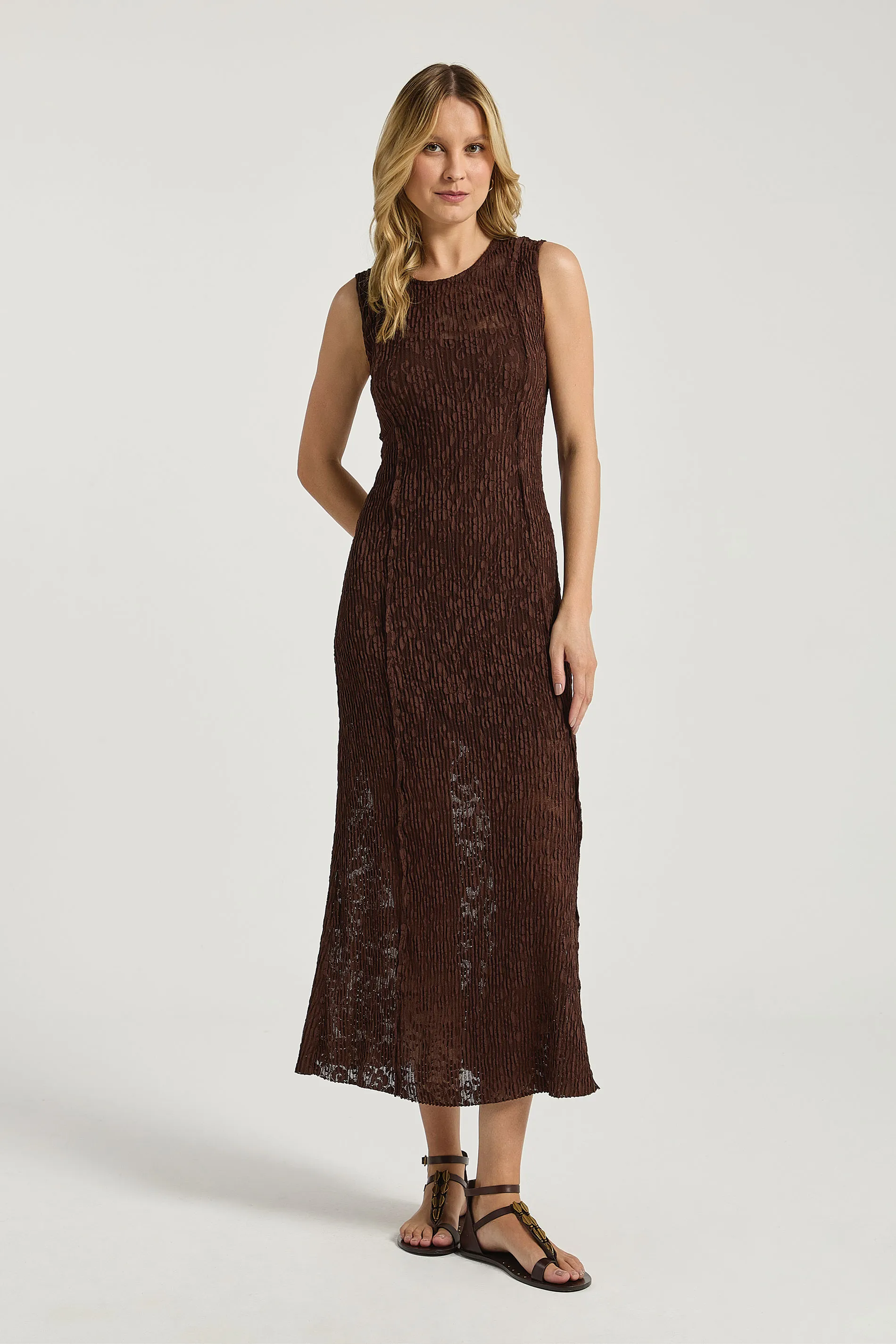 VESTIDO LONGO RENDA - COFFEE