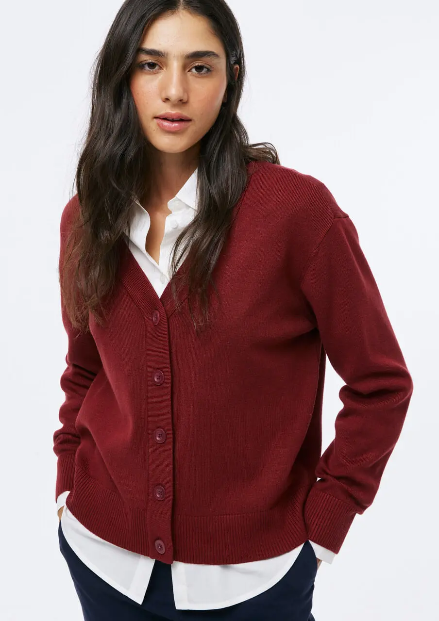 Cardigan Feminino Decote V Em Tricô - Vermelho