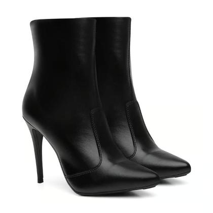 Bota Feminina Preta Cano Curto Salto Alto Fino Elegante - Bono Rock