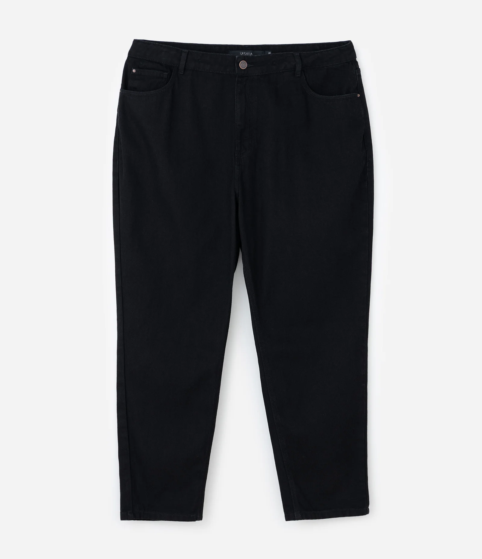 Calça Mom em Sarja com Barra Dobrada Curve & Plus Size Preto