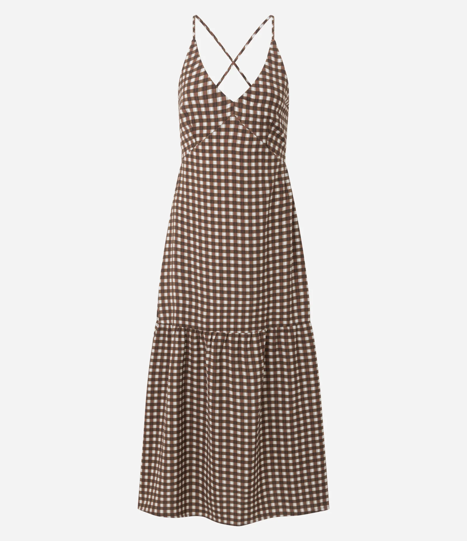 Vestido Midi com Estampa Xadrez Marrom
