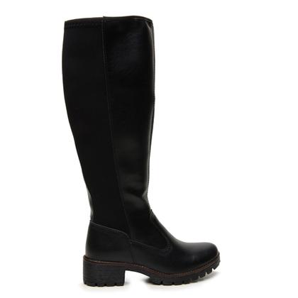 Bota Over The Knee Montaria Preta Feminina Tratorada Cano Alto Couro Lançamento Inverno - Outlet Monteiro
