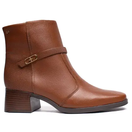 Bota Feminina Pegada Cano Curto Couro Marrom