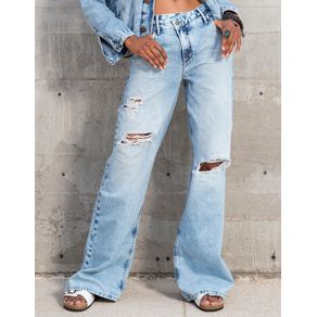 CALÇA FEMININA JEANS WIDE DESTROYED