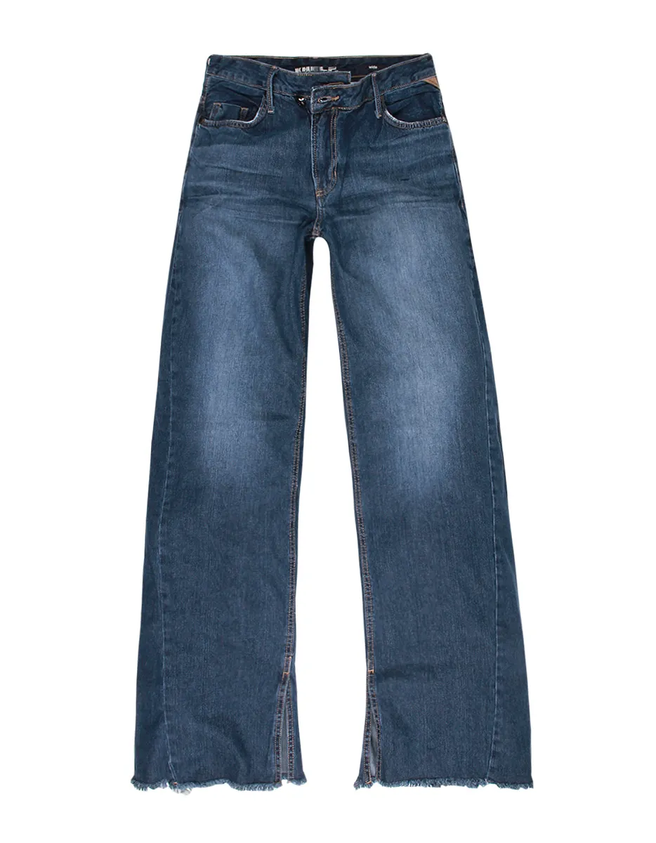 CALÇA FEMININA JEANS WIDE ABERTURA BARRA