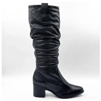Bota Feminina Cano Longo Bottero Couro Salto Grosso 346920 Preto