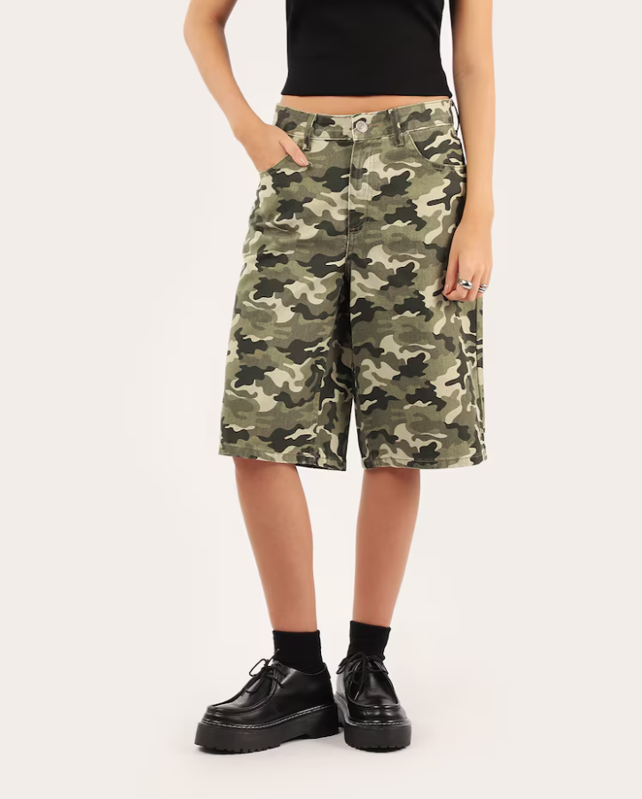 Bermuda sarja feminina Jorts camuflada - verde | Pool Jeans